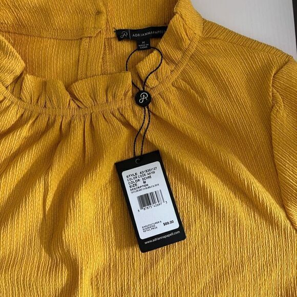 Adrianna Papell textured knit 3/4 bubble sleeves ochre medium new - Picture 3 of 11